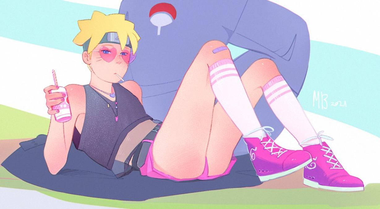 a drawing of boruto in a cute outfit, by MByak on twitter